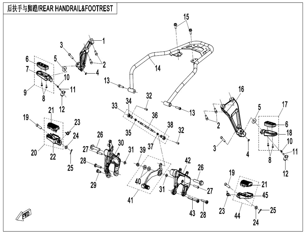 800MT-X 2026 F14 Rear Handrail&footrest exploded diagram